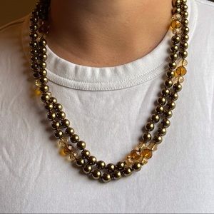 Vintage Brown and gold crystal bead necklace